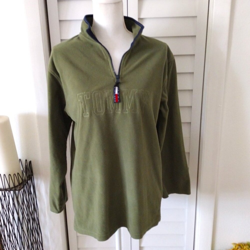 Tommy Hilfiger green 1/4 zip fleece pullover long sleeve boys Sz XL